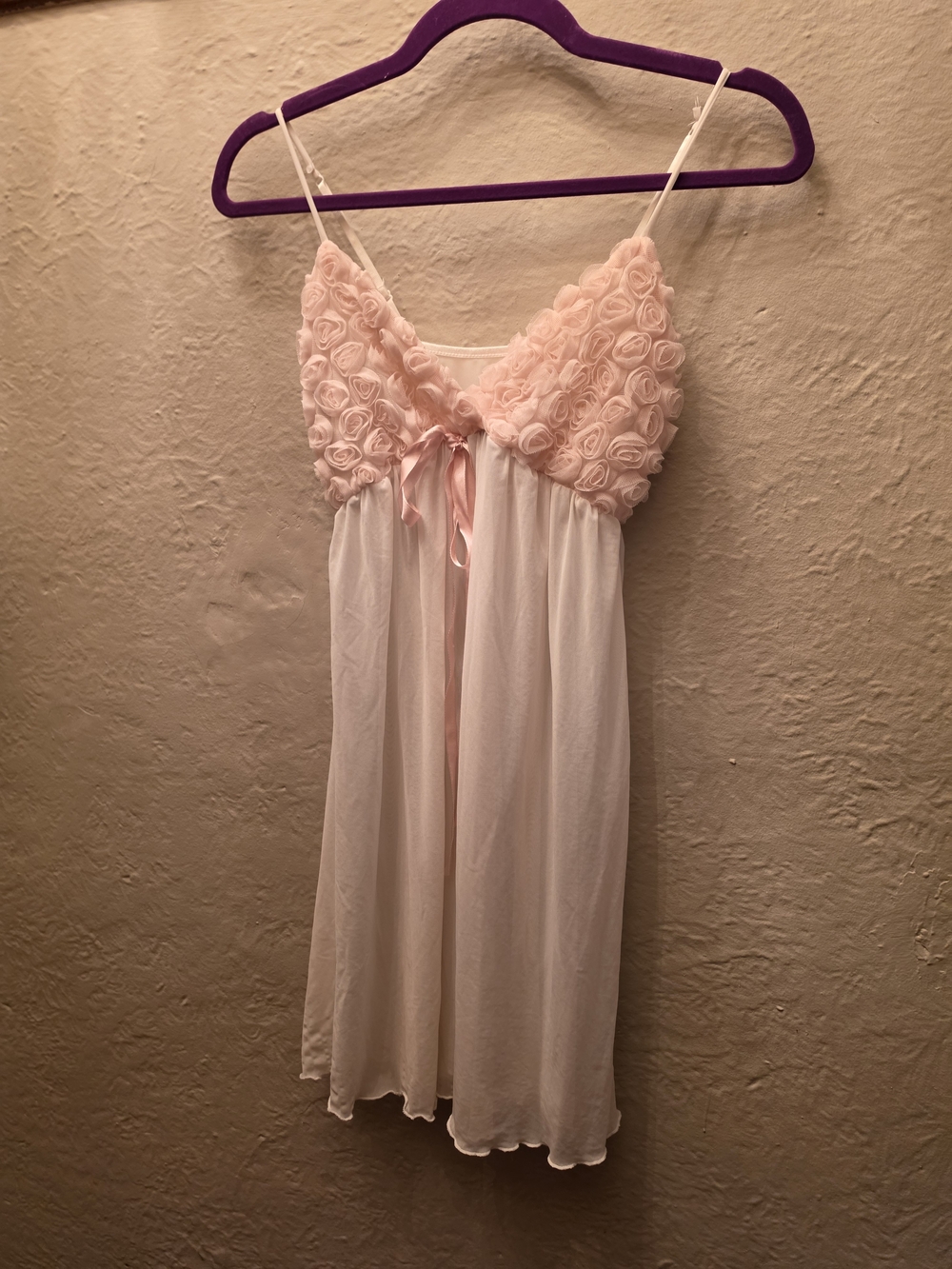 La Vie en Rose Pink Rosette Babydoll Nightgown Slip Dress S - Picture 7 of 10